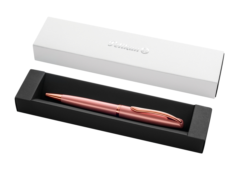 pelikan jazz noble boligrafo retractil trazo de 1mm mecanismo de giro recambio 337m azul estuche de regalo detalles cromados color rosa