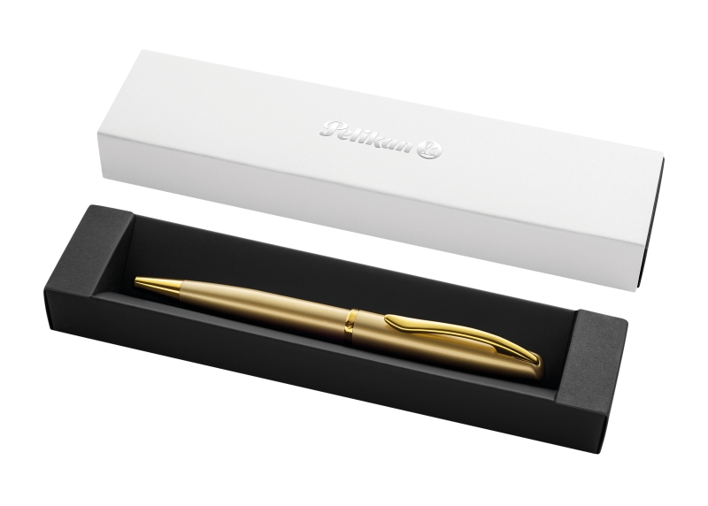pelikan jazz noble boligrafo retractil trazo de 1mm mecanismo de giro recambio 337m azul estuche de regalo detalles cromados color oro