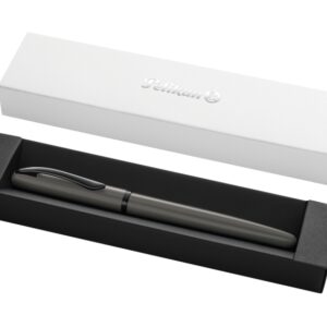 pelikan jazz noble pluma estilografica punta m cuerpo satinado con detalles cromados mecanismo de cartucho universal estuche de regalo color gris oscuro