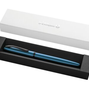 pelikan jazz noble pluma estilografica punta m cuerpo satinado con detalles cromados mecanismo de cartucho universal estuche de regalo color aguamarina