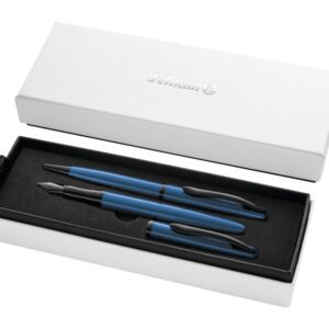 pelikan jazz noble set de boligrafo y estilografica cuerpo satinado con detalles cromados incluye estuche de regalo color aguamarina