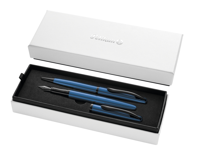 pelikan jazz noble set de boligrafo y estilografica cuerpo satinado con detalles cromados incluye estuche de regalo color aguamarina