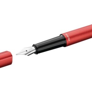 pelikan ineo pluma estilografica punta m caja metalica aluminio anodizado satinado forma de gota antivuelco incluye recambio color rojo