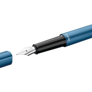 pelikan ineo pluma estilografica punta m caja metalica aluminio anodizado satinado forma de gota antivuelco incluye recambio color azul
