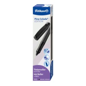 pelikan pina colada boligrafo recargable trazo de 0.7mm agarre ergonomico ambidiestro cuerpo rayado efecto metalico cartucho tp6 azul real color antracita