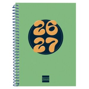 finocam cool agenda escolar 26/27 en catalan semana vista horizontal formato 8º 120x164mm tapas de carton forrado papel de 80g/m2 espiral esquinas microperforadas color verde