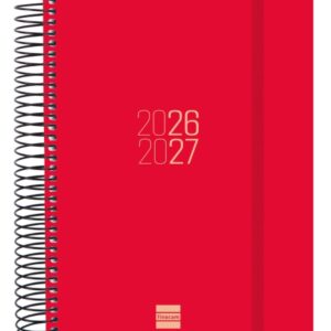 finocam espir agenda escolar 26/27 en catalan 1 dia por pagina formato e10 155x212mm tapas de polipropileno papel de 70g/m2 espiral metalica esquinas microperforadas color rojo