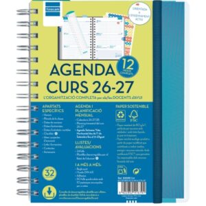 finocam magistral agenda escolar 26/27 en catalan semana vista horizontal formato 4º 155x212mm tapas de polipropileno papel de 80g/m2 espiral esquinas microperforadas color azul