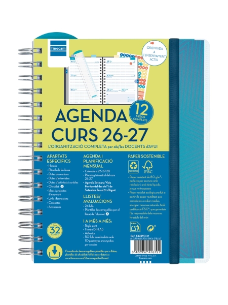 finocam magistral agenda escolar 26/27 en catalan semana vista horizontal formato 4º 155x212mm tapas de polipropileno papel de 80g/m2 espiral esquinas microperforadas color azul