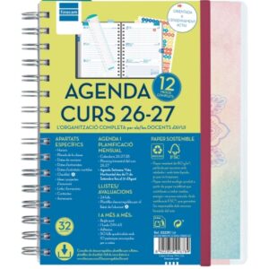 finocam magistral agenda escolar 26/27 en catalan semana vista horizontal formato 4º 155x212mm tapas de polipropileno papel de 80g/m2 espiral esquinas microperforadas multicolor