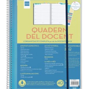 finocam organizacion agenda sin fechar en catalan para docentes semana vista 230x310mm tapas de polipropileno papel de 80g/m2 cierre con goma adhesivos tematicos color azul