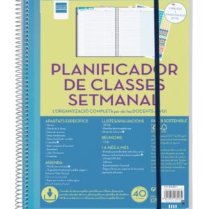 finocam organizacion planificador de clases sin fechar en catalan para docentes semana vista vertical 230x310mm tapas de polipropileno papel de 80g/m2 espiral metalica color azul