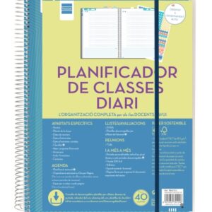 finocam organizacion planificador de clases sin fechar en catalan para docentes 1 dia por pagina 230x310mm tapas de polipropileno papel de 80g/m2 espiral metalica color azul