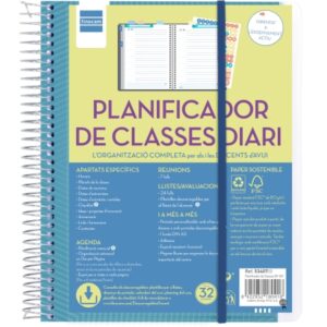 finocam organizacion planificador de clases sin fechar en catalan para docentes 1 dia por pagina formato 4º 155x212mm tapas de polipropileno papel de 80g/m2 espiral color azul
