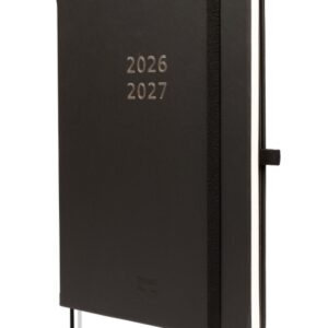finocam minimal agenda de tapa dura internacional 18 meses semana vista horizontal formato m5 140x190mm papel crema de 80g/m2 bolsillo interior cierre con goma color negro