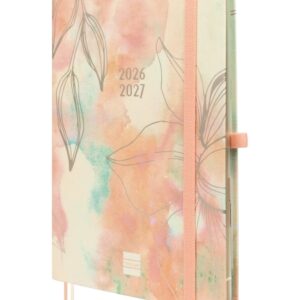 finocam minimal agenda de tapa dura internacional 18 meses semana vista horizontal formato m5 140x190mm papel crema de 80g/m2 bolsillo interior cierre con goma multicolor