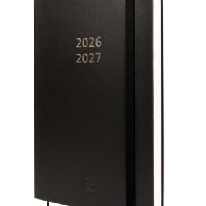finocam mara agenda de tapa flexible internacional 18 meses semana vista vertical formato y10 140x204mm papel de 80g/m2 esquinas microperforadas cierre con goma color negro