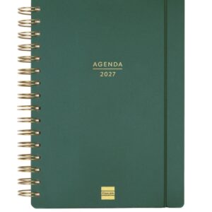 finocam haiku agenda de espiral 16 meses semana vista horizontal formato e10 155x212mm tapa dura papel de 95g/m2 cierre con goma elastica color verde