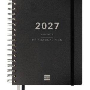 finocam tempus agenda de espiral 16 meses semana vista vertical formato 4º 155x217mm tapas de pp papel crema de 80g/m2 goma elastica adhesivos tematicos color negro