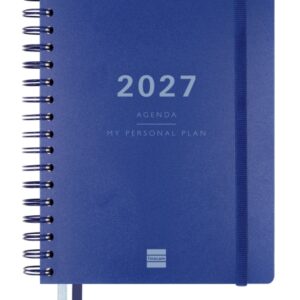 finocam tempus agenda de espiral 16 meses semana vista vertical formato 4º 155x217mm tapas de polipropileno papel crema de 80g/m2 goma elastica adhesivos tematicos color azul