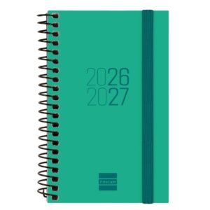 finocam espir agenda escolar 26/27 semana vista horizontal formato e3 79x127mm tapas de polipropileno papel de 80g/m2 espiral metalica esquinas microperforadas color verde