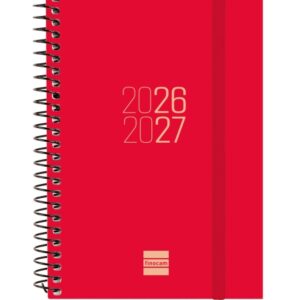 finocam espir agenda escolar 26/27 semana vista horizontal formato e8 120x171mm tapas de polipropileno papel de 80g/m2 espiral metalica esquinas microperforadas color rojo