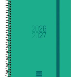 finocam espir agenda escolar 26/27 semana vista horizontal formato e10 155x212mm tapas de polipropileno papel de 80g/m2 espiral metalica esquinas microperforadas color verde