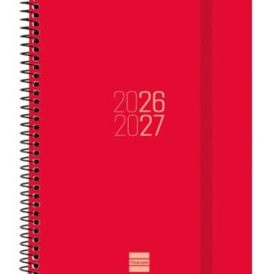 finocam espir agenda escolar 26/27 semana vista horizontal formato e10 155x212mm tapas de polipropileno papel de 80g/m2 espiral metalica esquinas microperforadas color rojo