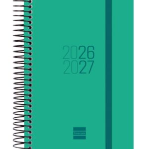 finocam espir agenda escolar 26/27 1 dia por pagina formato e8 120x171mm tapas de polipropileno papel de 70g/m2 espiral metalica esquinas microperforadas color verde