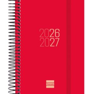 finocam espir agenda escolar 26/27 1 dia por pagina formato e8 120x171mm tapas de polipropileno papel de 70g/m2 espiral metalica esquinas microperforadas color rojo