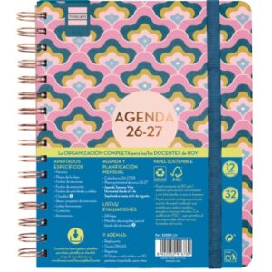 finocam magistral design agenda escolar 26/27 semana vista horizontal formato 4º 155x212mm tapas de carton forrado papel de 80g/m2 espiral esquinas microperforadas multicolor