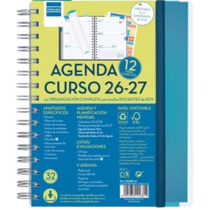 finocam magistral agenda escolar 26/27 semana vista horizontal formato 4º 155x212mm tapas de polipropileno papel de 80g/m2 espiral metalica esquinas microperforadas color azul