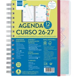 finocam magistral agenda escolar 26/27 semana vista horizontal formato 4º 155x212mm tapas de polipropileno papel de 80g/m2 espiral metalica esquinas microperforadas multicolor