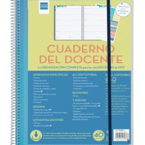 finocam organizacion agenda sin fechar para docentes semana vista 230x310mm tapas de polipropileno papel de 80g/m2 espiral de plastico adhesivos tematicos color azul