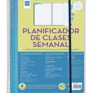 finocam organizacion planificador de clases sin fechar para docentes semana vista vertical 230x310mm tapas de polipropileno papel de 80g/m2 espiral metalica color azul