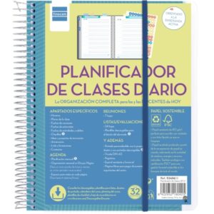 finocam organizacion planificador de clases sin fechar para docentes 1 dia por pagina formato 4º 155x212mm tapas de polipropileno papel de 80g/m2 espiral metalica color azul