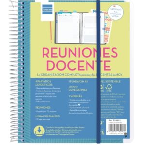 finocam organizacion planificador de reuniones sin fechar para docentes formato 4º 155x212mm tapas de polipropileno papel de 80g/m2 espiral metalica color azul