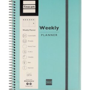 finocam my time agenda sin fechar semana vista vertical formato e10 155x212mm tapas de polipropileno papel de 80g/m2 espiral de plastico cierre con goma color turquesa