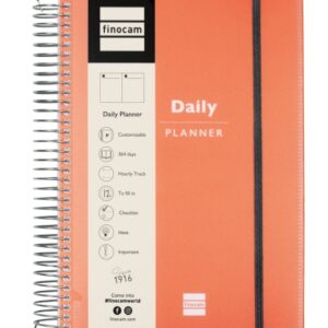 finocam my time agenda sin fechar 1 dia por pagina formato e10 155x212mm tapas de polipropileno papel de 80g/m2 espiral de plastico adhesivos tematicos color naranja