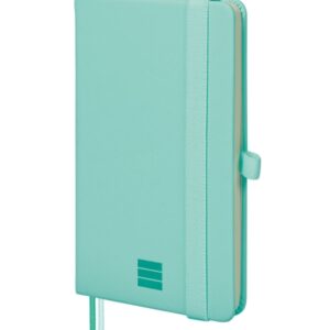 finocam nexo cuaderno de tapa dura 72 hojas 90x150mm papel crema de 80g/m2 liso bolsillo interior cierre con goma hojas microperforadas color turquesa