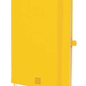 finocam nexo cuaderno de tapa dura 72 hojas formato a5 148x210mm papel crema de 80g/m2 liso bolsillo interior cierre con goma hojas microperforadas color amarillo