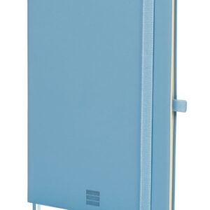 finocam nexo cuaderno de tapa dura 72 hojas formato a5 148x210mm papel crema de 80g/m2 liso bolsillo interior cierre con goma hojas microperforadas color azul celeste