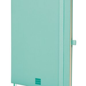 finocam nexo cuaderno de tapa dura 72 hojas formato a5 148x210mm papel crema de 80g/m2 bolsillo interior cierre con goma portaboligrafo hojas microperforadas color turquesa
