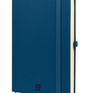 finocam nexo double cuaderno de tapa dura 144 hojas formato a5 148x210mm papel crema de 80g/m2 liso bolsillo interior cierre con goma hojas microperforadas color azul marino