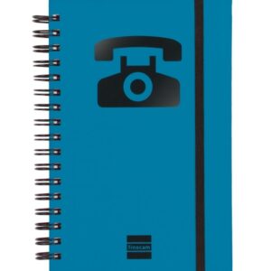 finocam phone indice telefonico formato 8º 100x150mm tapas de carton forrado papel de 120g/m2 cierre con goma elastica espiral doble metalica color azul