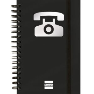 finocam phone indice telefonico formato 8º 100x150mm tapas de carton forrado papel de 120g/m2 cierre con goma elastica espiral doble metalica color negro