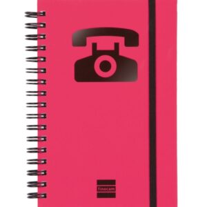 finocam phone indice telefonico formato 8º 100x150mm tapas de carton forrado papel de 120g/m2 cierre con goma elastica espiral doble metalica color magenta