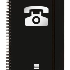 finocam phone indice telefonico formato a5 148x210mm tapas de carton forrado papel de 120g/m2 cierre con goma elastica espiral doble metalica color negro