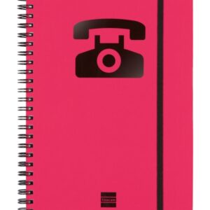 finocam phone indice telefonico formato a5 148x210mm tapas de carton forrado papel de 120g/m2 cierre con goma elastica espiral doble metalica color magenta