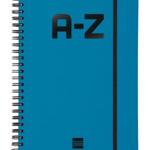 finocam a z indice alfabetico formato a5 148x210mm tapas de carton forrado papel de 80g/m2 cierre con goma elastica espiral doble metalica color azul